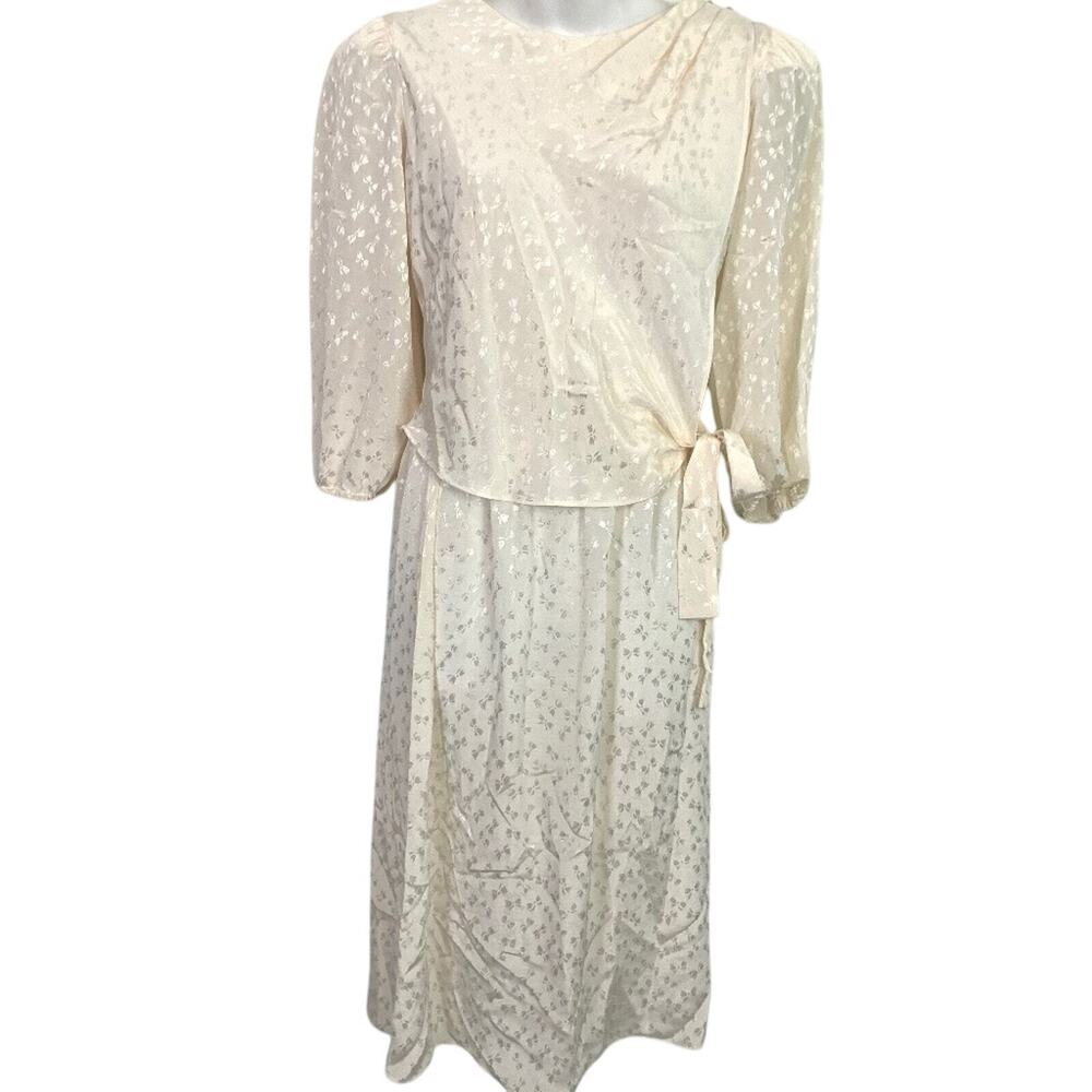 Charlee Allison Womens Vintage Ivory Midi 80's Dress Fairy Satin Print 9 / 10